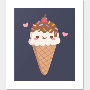 Cute Ice Cream With Rainbow Sprinkles Posters and Art